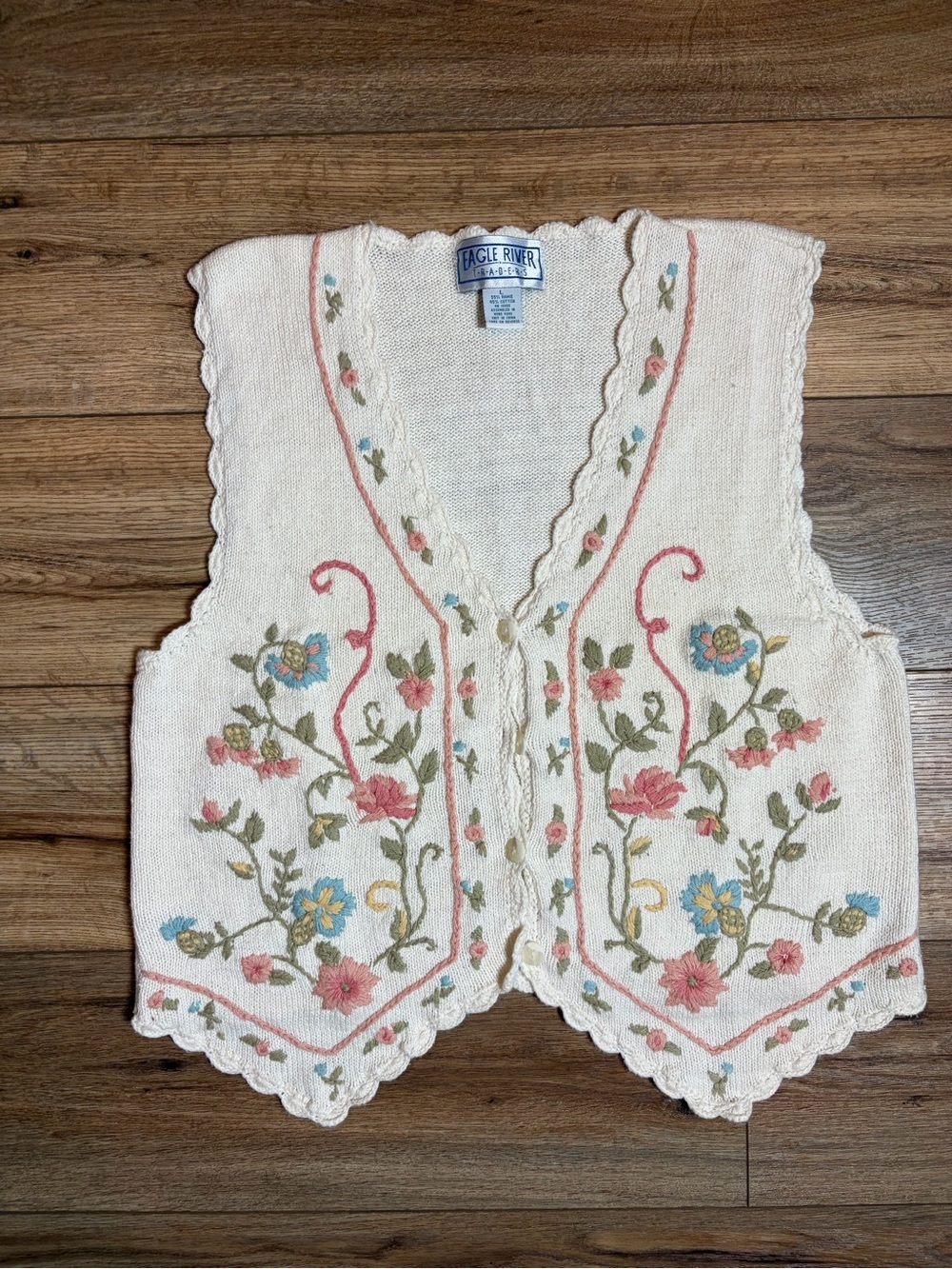 Vtg Eagle River Traders Embroidered Floral Sweater Vest 90s Cottagecore prairie